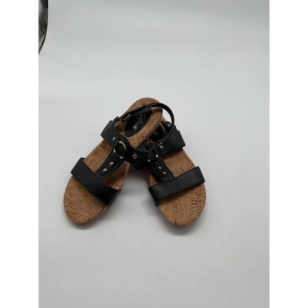Jacqueline Smith Sandals‎ Cork Wedge Heel Ankle Strap Gold Women's size 9